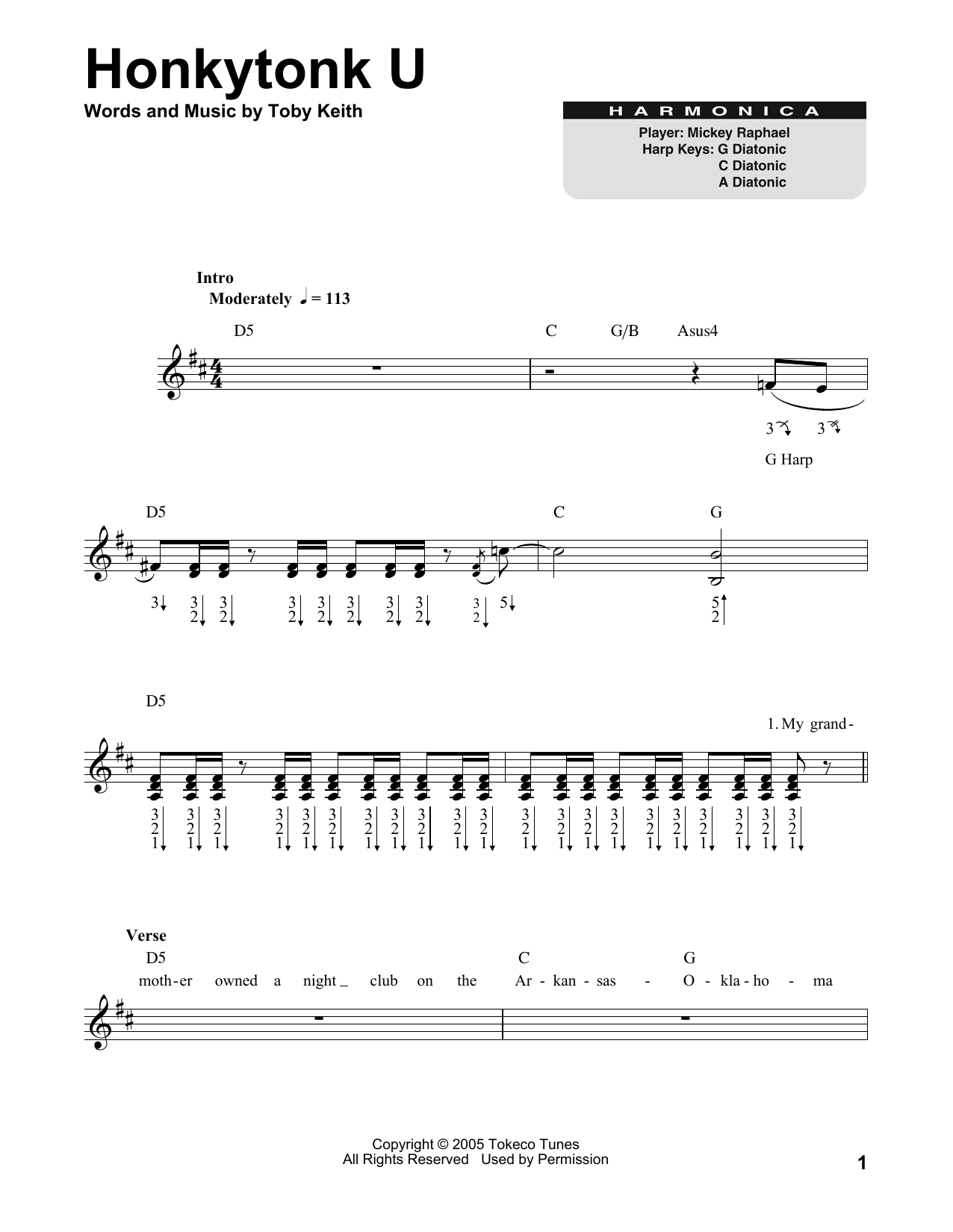 Toby Keith Honkytonk U sheet music notes and chords. Download Printable PDF.