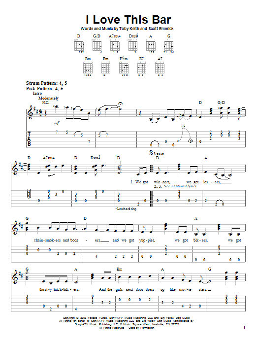 Toby Keith I Love This Bar sheet music notes and chords. Download Printable PDF.