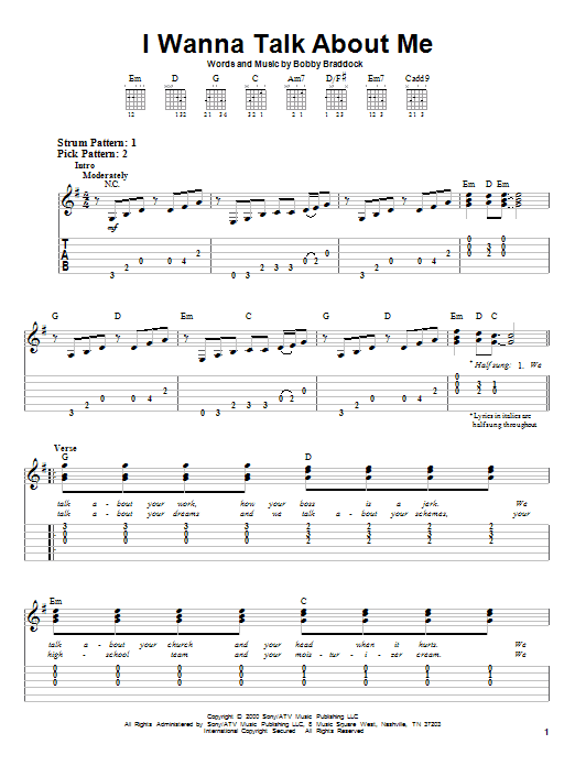 Toby Keith I Wanna Talk About Me sheet music notes and chords. Download Printable PDF.