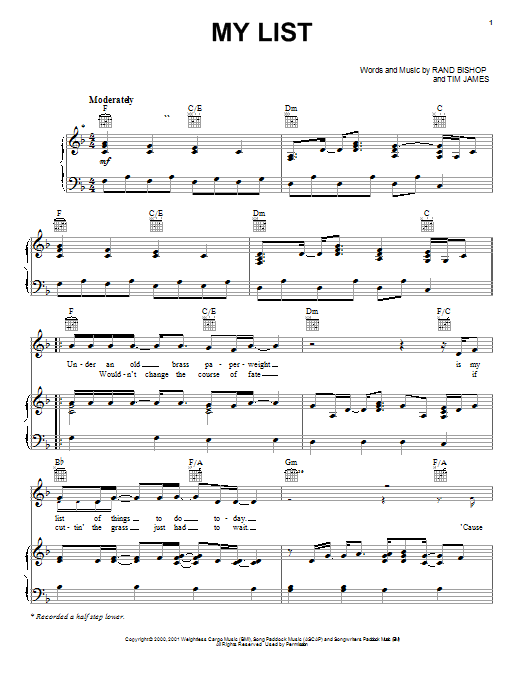 Toby Keith My List sheet music notes and chords arranged for Piano, Vocal & Guitar Chords (Right-Hand Melody)