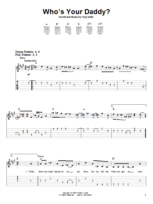 Toby Keith Who's Your Daddy? sheet music notes and chords. Download Printable PDF.