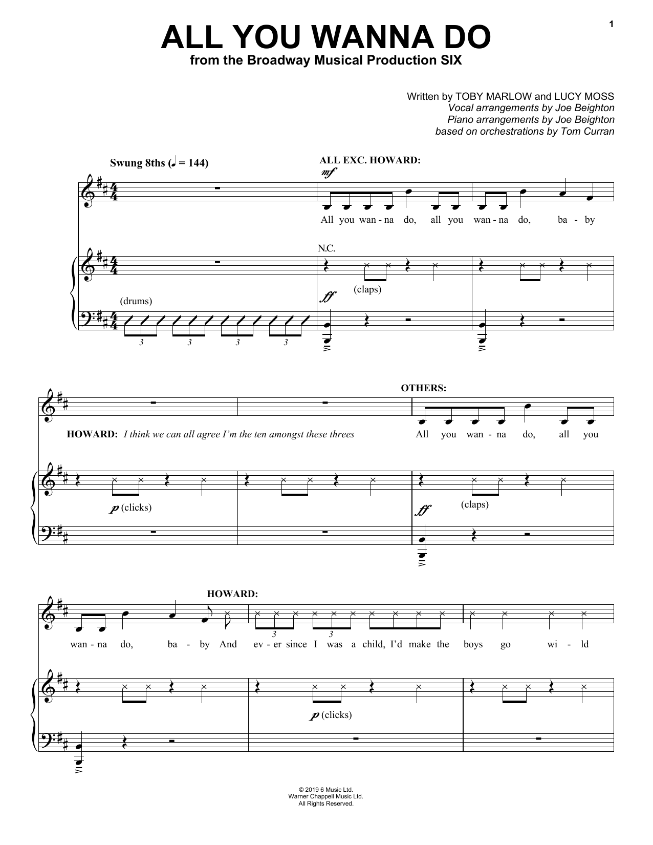 Toby Marlow & Lucy Moss All You Wanna Do (from Six: The Musical) sheet music notes and chords. Download Printable PDF.