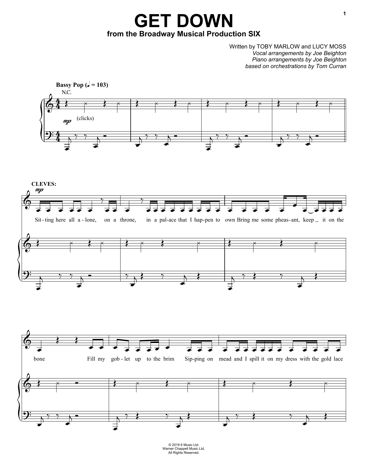 Toby Marlow & Lucy Moss Get Down (from Six: The Musical) sheet music notes and chords. Download Printable PDF.