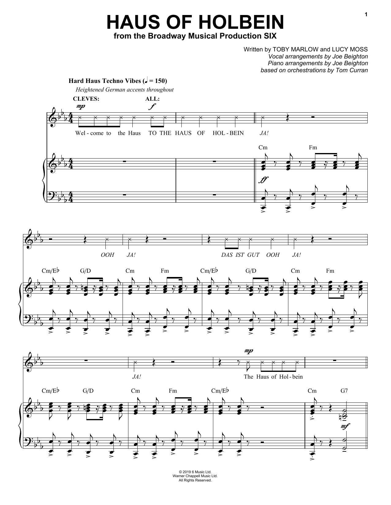 Toby Marlow & Lucy Moss Haus Of Holbein (from Six: The Musical) sheet music notes and chords. Download Printable PDF.