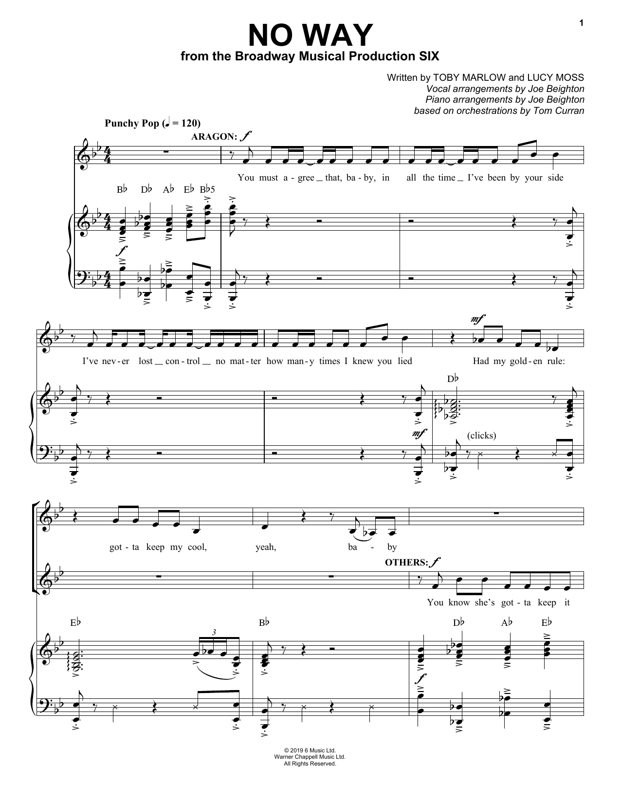 Toby Marlow & Lucy Moss No Way (from Six: The Musical) sheet music notes and chords. Download Printable PDF.