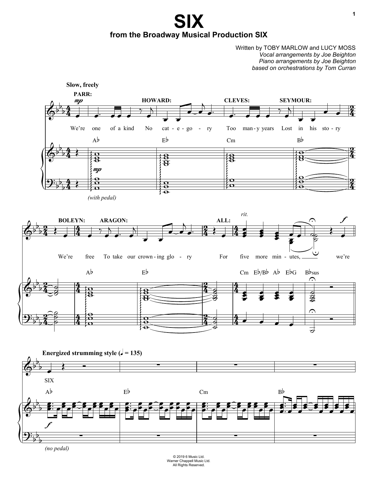 Toby Marlow & Lucy Moss Six (from Six: The Musical) sheet music notes and chords. Download Printable PDF.