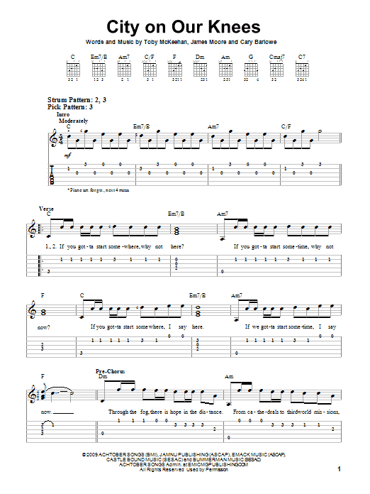 TobyMac City On Our Knees sheet music notes and chords. Download Printable PDF.