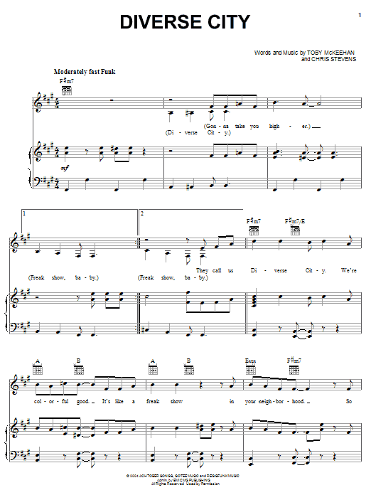 Learn to play tobyMac Diverse City sheet music for Piano, Vocal & Guitar Chords (Right-Hand Melody) in minutes. Price: 7.8900$ tobyMac Diverse City sheet music notes and chords arranged for Piano, Vocal & Guitar Chords (Right-Hand Melody)