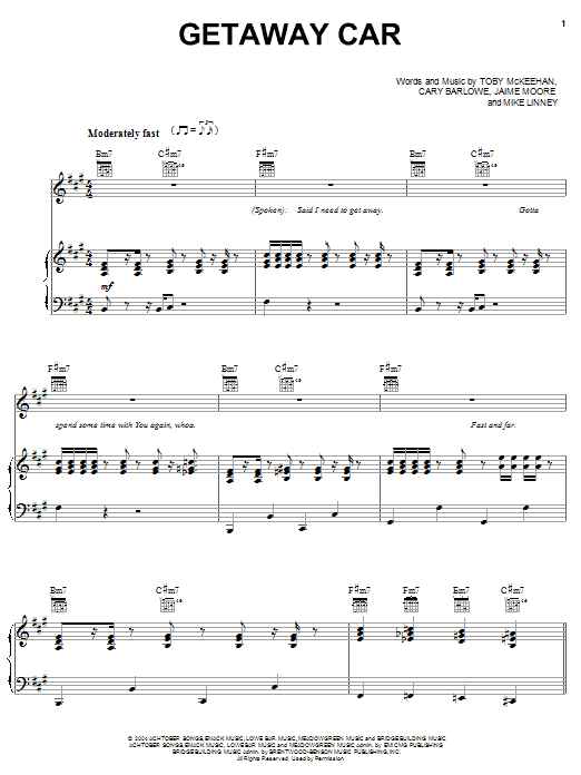 Learn to play tobyMac Getaway Car sheet music for Piano, Vocal & Guitar Chords (Right-Hand Melody) in minutes. Price: 7.8900$ tobyMac Getaway Car sheet music notes and chords arranged for Piano, Vocal & Guitar Chords (Right-Hand Melody)