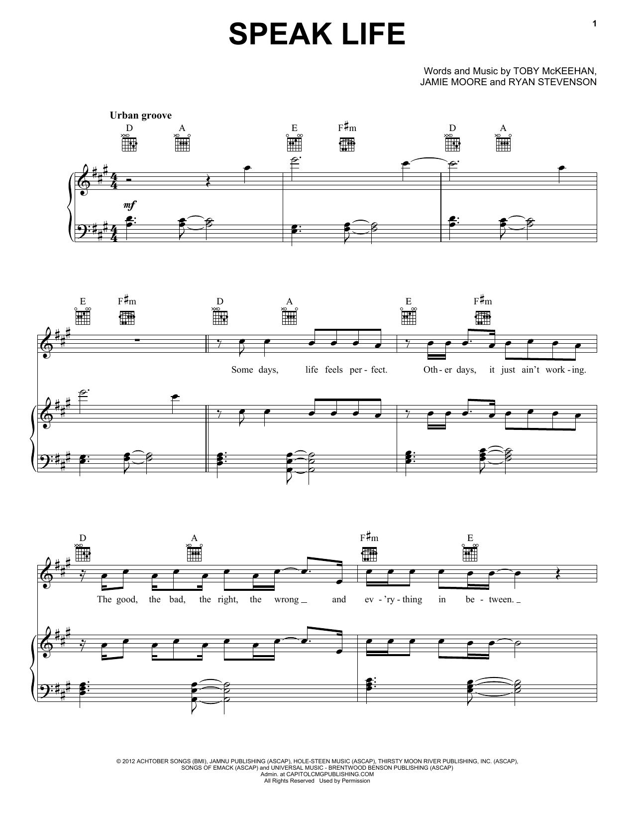 Learn to play Toby McKeehan Speak Life sheet music for Piano, Vocal & Guitar Chords (Right-Hand Melody) in minutes. Price: 7.8900$ Toby McKeehan Speak Life sheet music notes and chords arranged for Piano, Vocal & Guitar Chords (Right-Hand Melody)