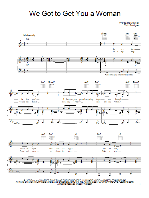 Todd Rundgren We Got To Get You A Woman sheet music notes and chords. Download Printable PDF.