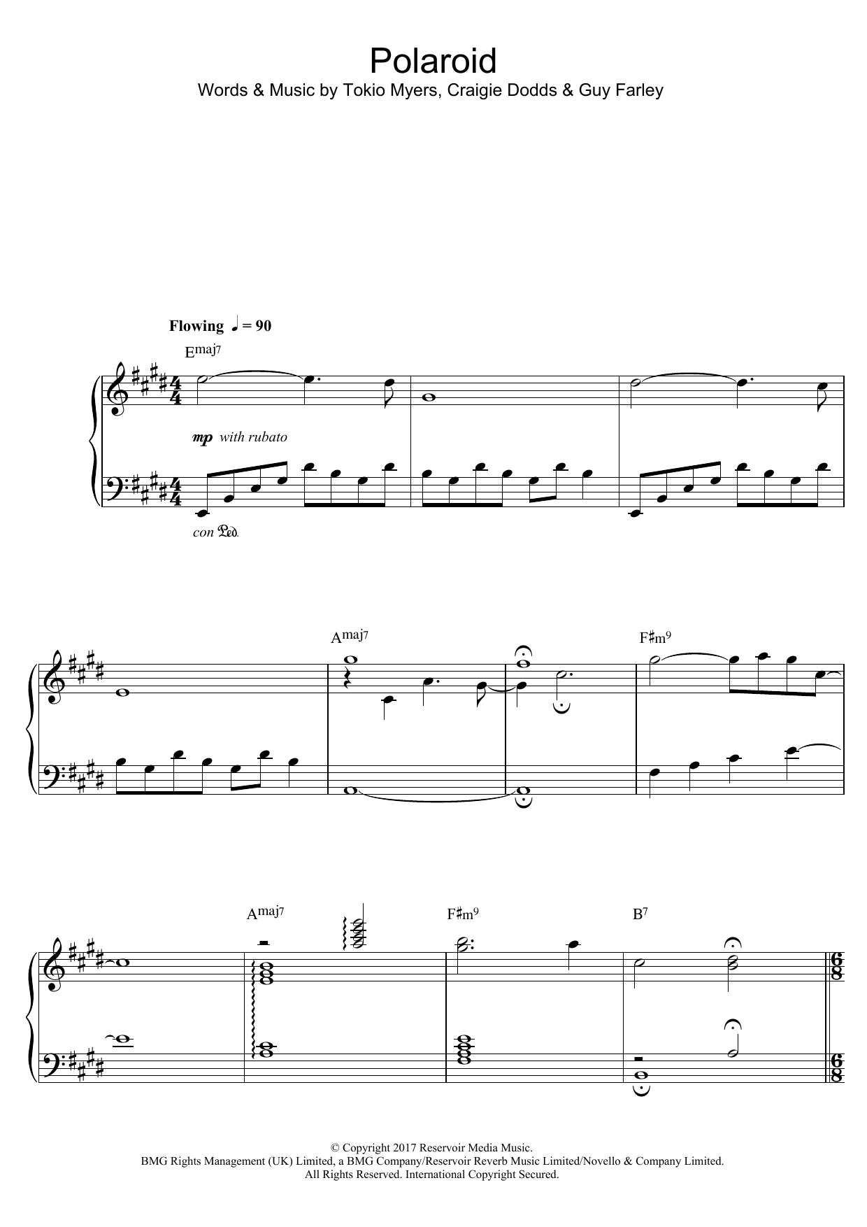 Learn to play Tokio Myers Polaroid sheet music for Piano Solo in minutes. Price: 6.9900$ Tokio Myers Polaroid sheet music notes and chords arranged for Piano Solo