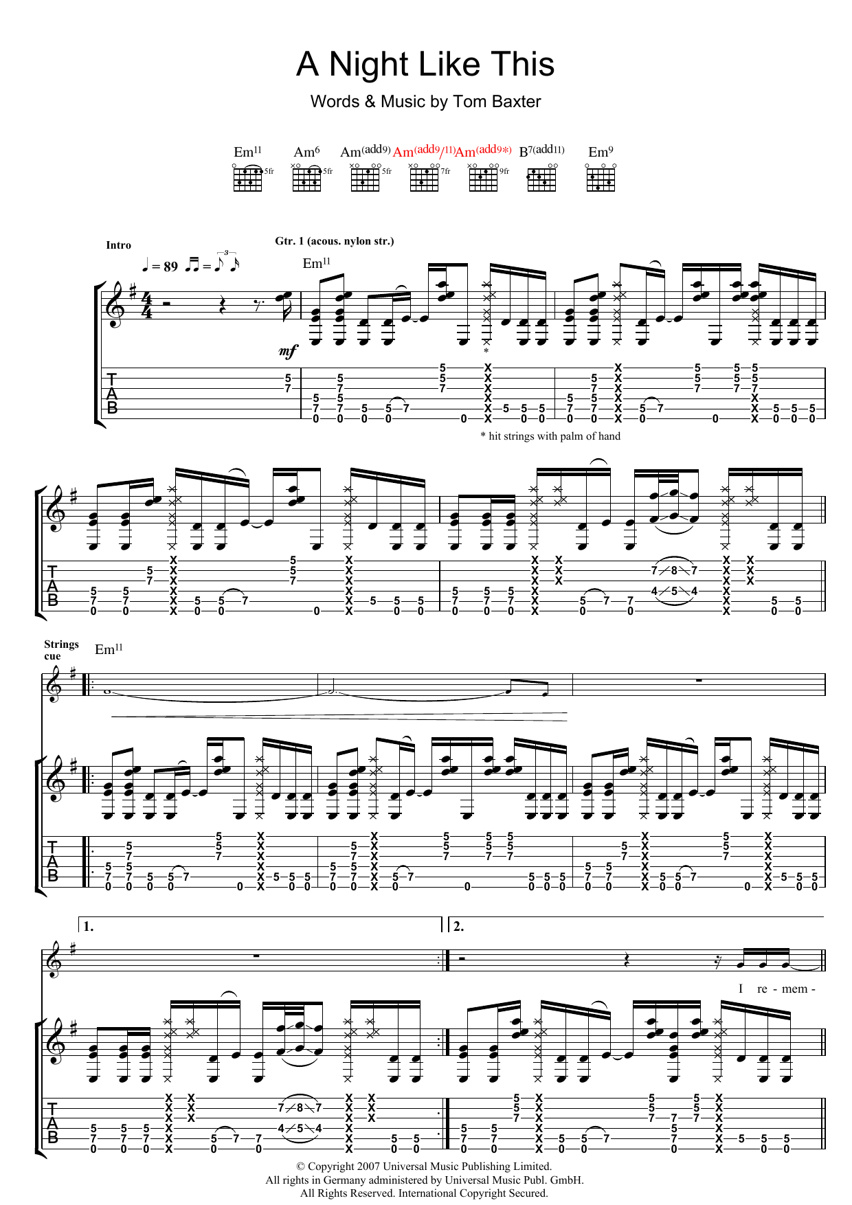 Learn to play Tom Baxter A Night Like This sheet music for Guitar Tab in minutes. Price: 7.8900$ Tom Baxter A Night Like This sheet music notes and chords arranged for Guitar Tab