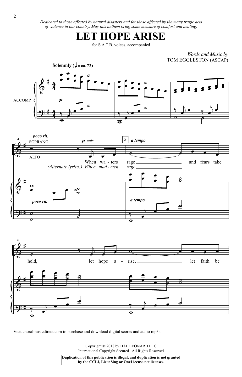 Tom Eggleston Let Hope Arise sheet music notes and chords. Download Printable PDF.