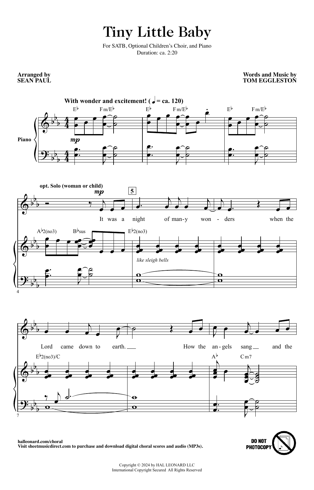 Tom Eggleston Tiny Little Baby (arr. Sean Paul) sheet music notes and chords. Download Printable PDF.