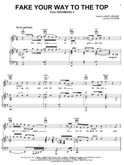 Tom Eyen Fake Your Way To The Top sheet music notes and chords arranged for Piano, Vocal & Guitar Chords (Right-Hand Melody)