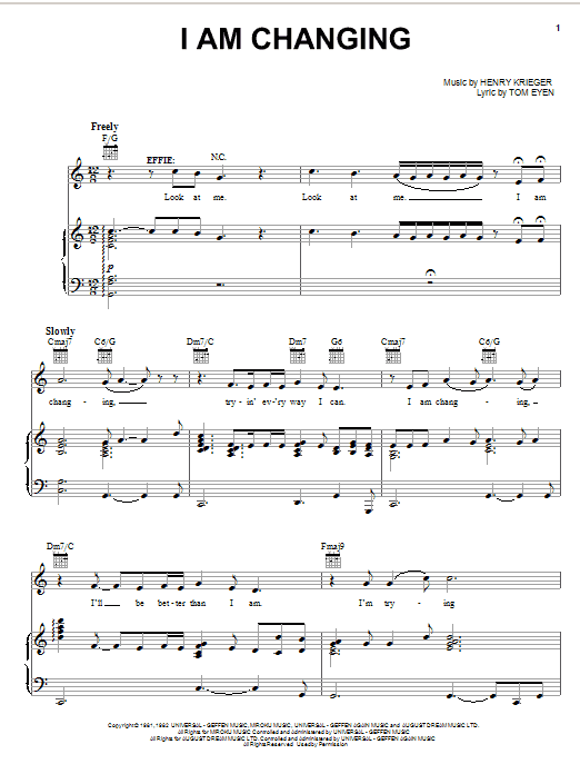 Tom Eyen I Am Changing sheet music notes and chords. Download Printable PDF.