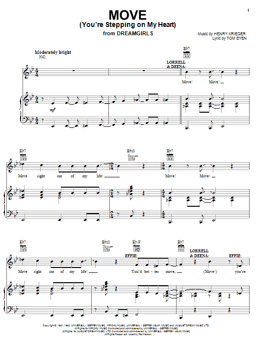 Learn to play Tom Eyen Move (You're Stepping On My Heart) sheet music for Piano, Vocal & Guitar Chords (Right-Hand Melody) in minutes. Price: 7.8900$ Tom Eyen Move (You're Stepping On My Heart) sheet music notes and chords arranged for Piano, Vocal & Guitar Chords (Right-Hand Melody)