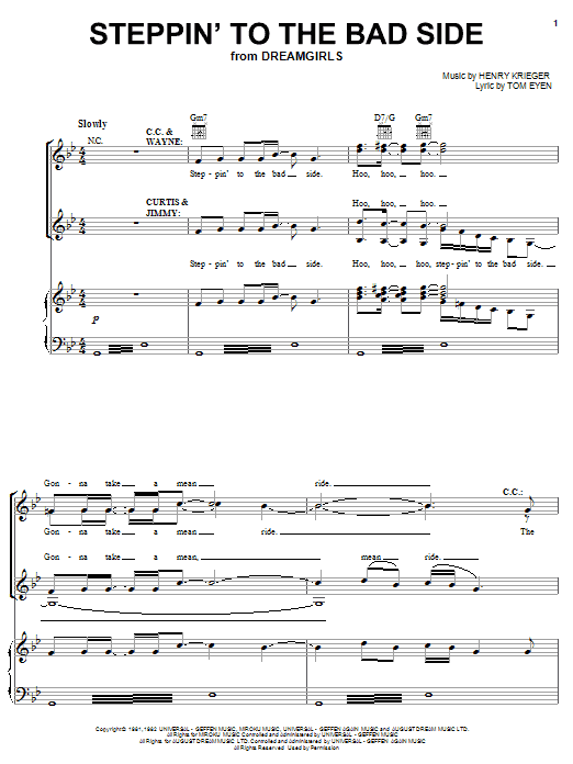 Learn to play Tom Eyen Steppin' To The Bad Side sheet music for Piano, Vocal & Guitar Chords (Right-Hand Melody) in minutes. Price: 7.8900$ Tom Eyen Steppin' To The Bad Side sheet music notes and chords arranged for Piano, Vocal & Guitar Chords (Right-Hand Melody)