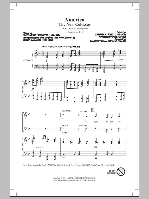 Tom Fettke America (The New Colossus) sheet music notes and chords. Download Printable PDF.