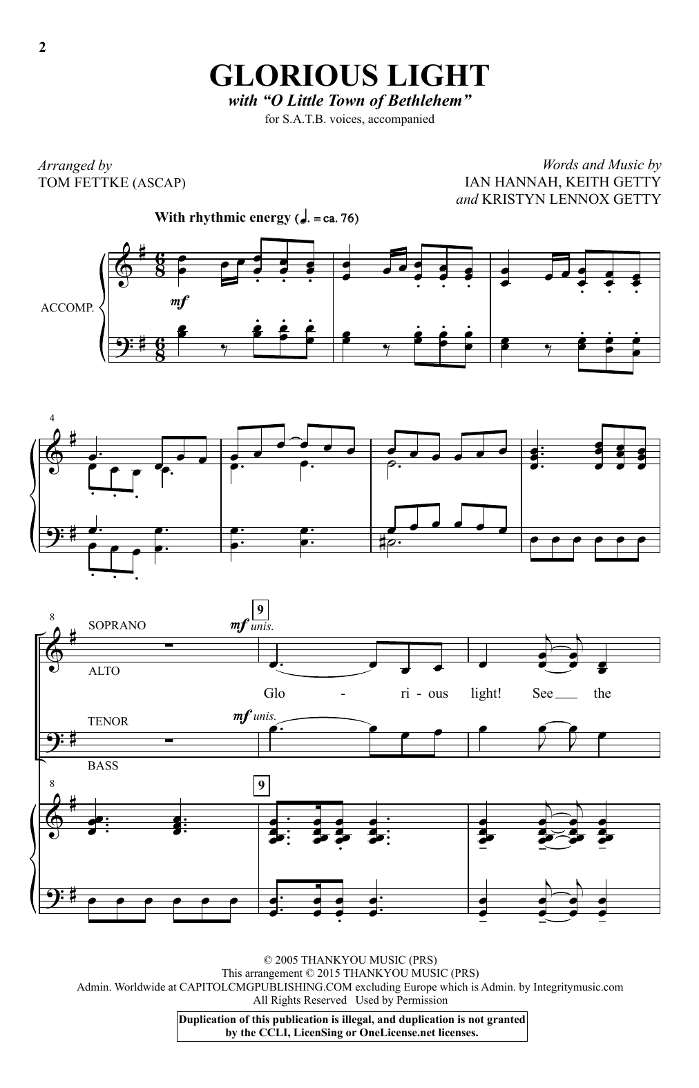 Kristyn Getty Glorious Light (arr. Tom Fettke) sheet music notes and chords. Download Printable PDF.