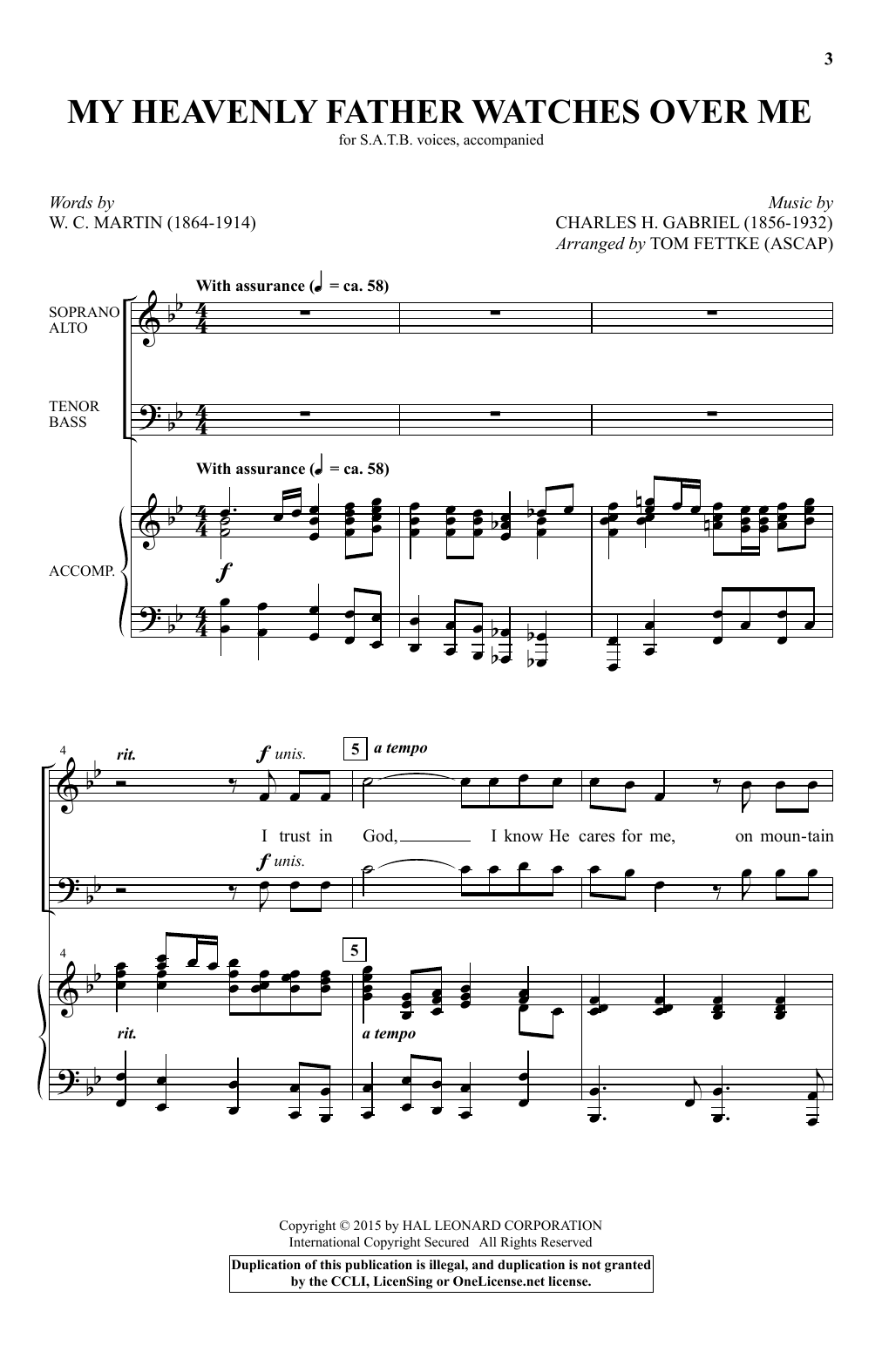 Charles H. Gabriel My Heavenly Father Watches Over Me (arr. Tom Fettke) sheet music notes and chords. Download Printable PDF.