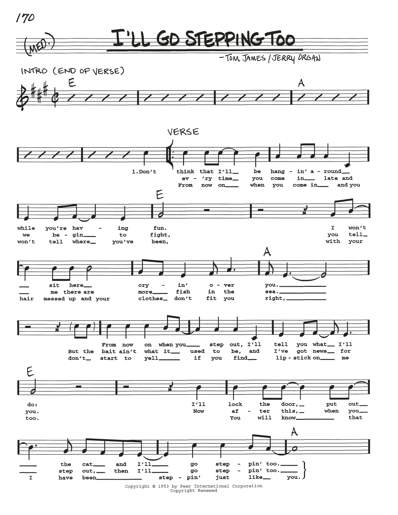 Tom James I'll Go Stepping Too sheet music notes and chords. Download Printable PDF.