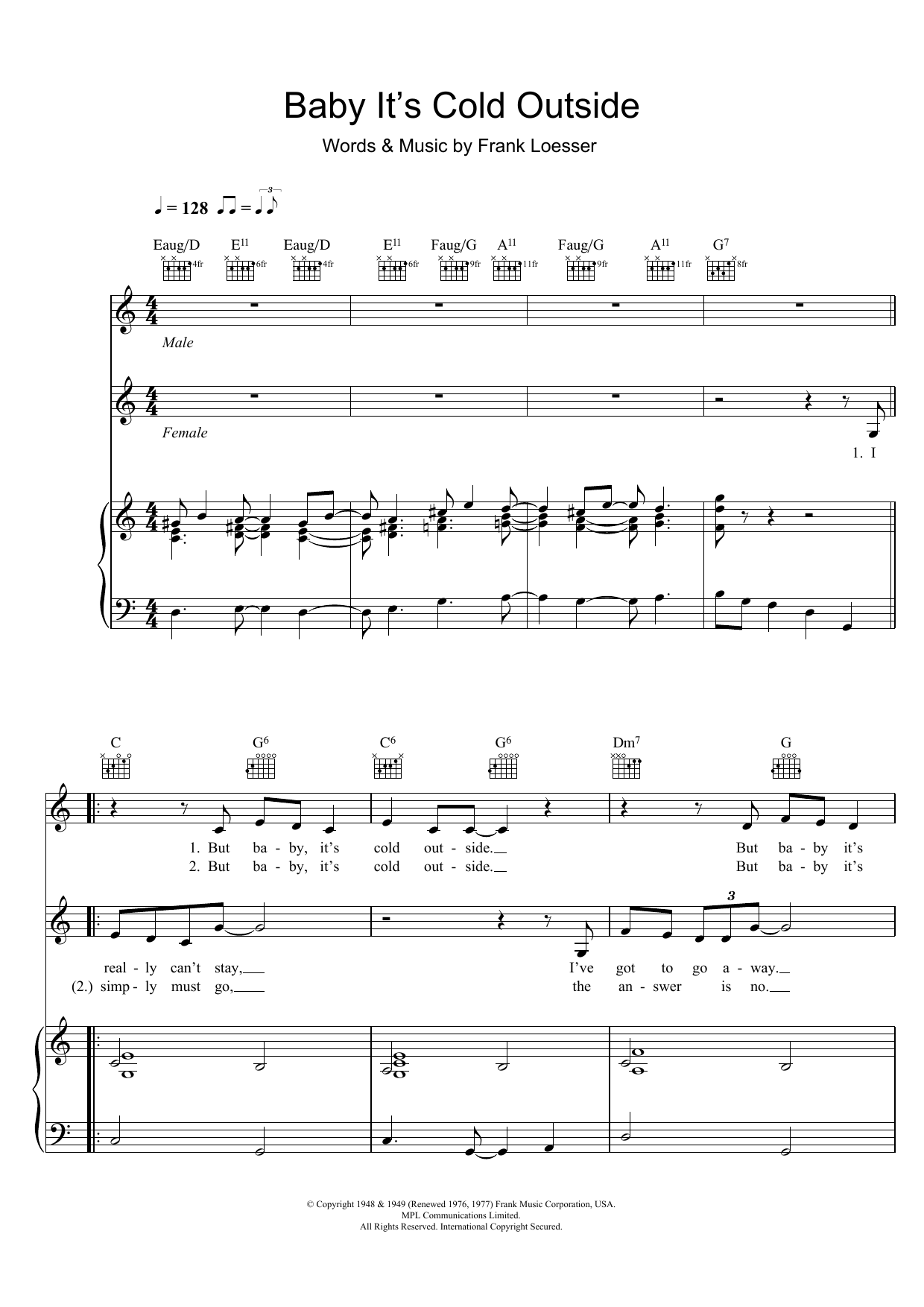 Tom Jones & Cerys Matthews Baby, It's Cold Outside sheet music notes and chords. Download Printable PDF.