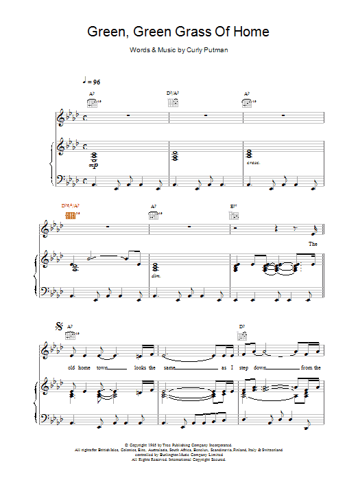 Tom Jones Green Green Grass Of Home sheet music notes and chords. Download Printable PDF.