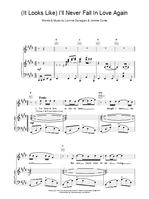 Tom Jones (It Looks Like) I'll Never Fall In Love Again sheet music notes and chords. Download Printable PDF.