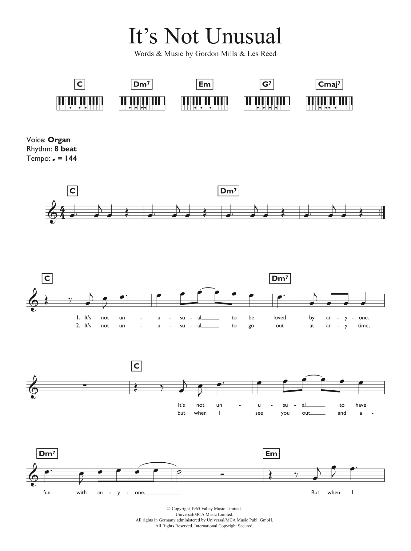 Tom Jones It's Not Unusual sheet music notes and chords. Download Printable PDF.