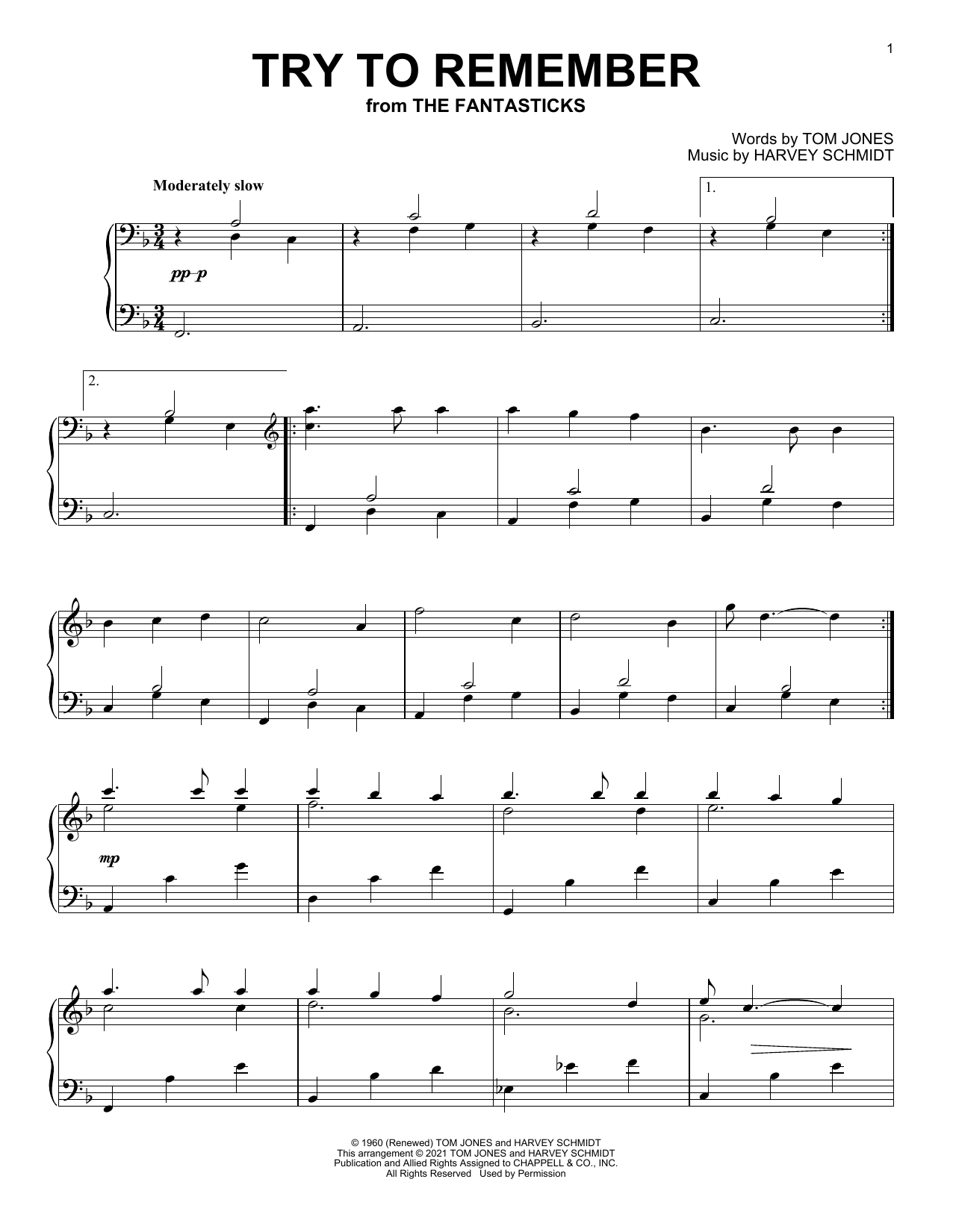 Tom Jones Try To Remember (from The Fantasticks) sheet music notes and chords. Download Printable PDF.