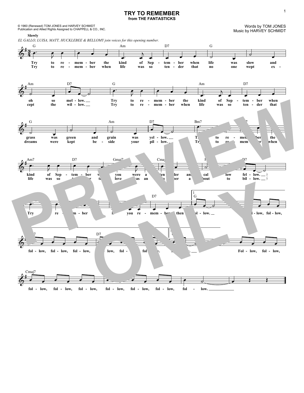 Tom Jones Try To Remember sheet music notes and chords. Download Printable PDF.