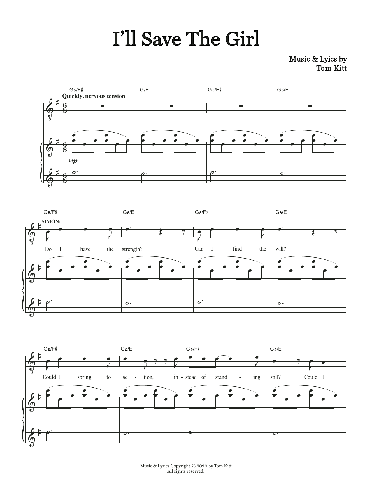 Tom Kitt I'll Save The Girl (from the musical Superhero) sheet music notes and chords. Download Printable PDF.