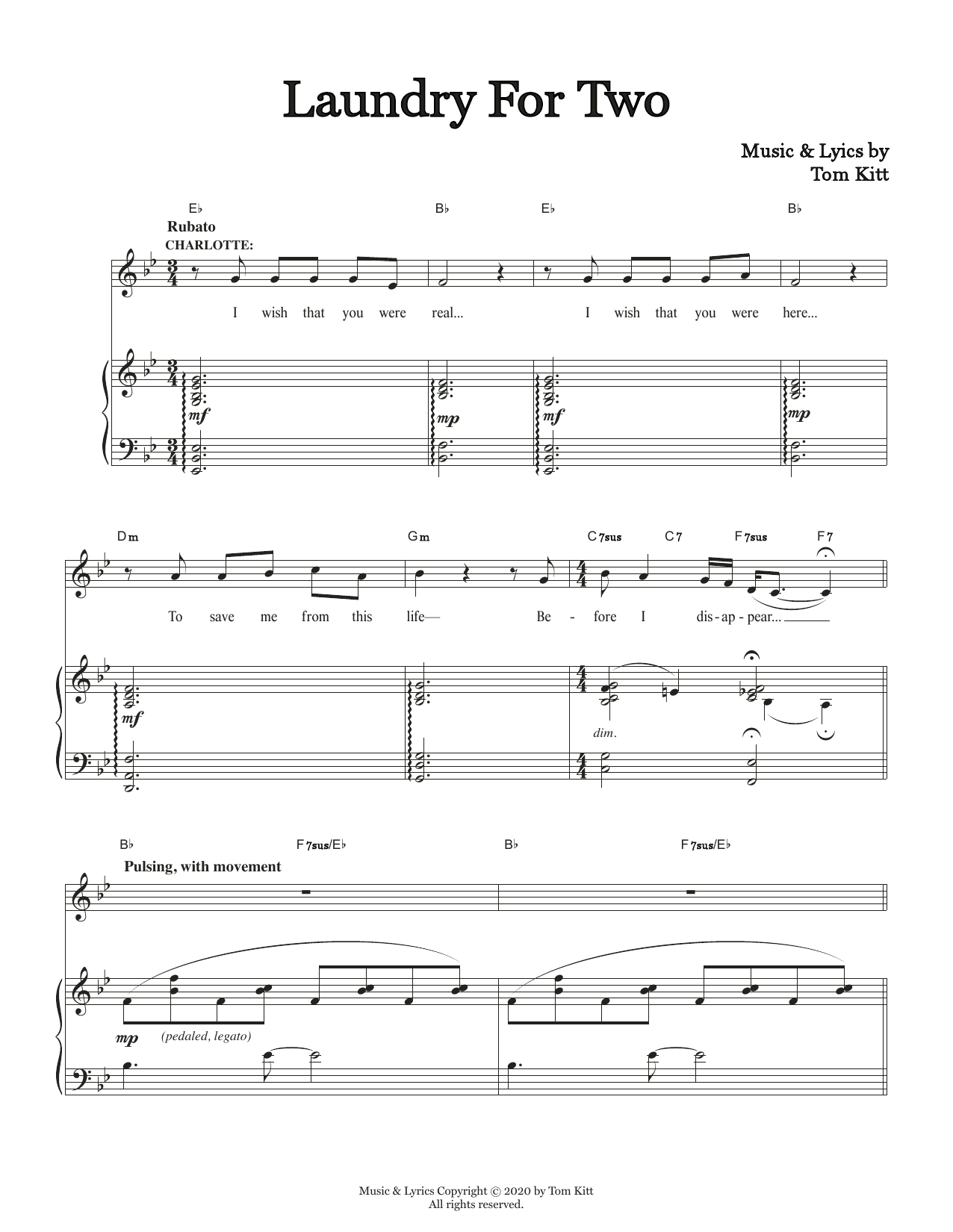 Tom Kitt Laundry For Two (from the musical Superhero) sheet music notes and chords. Download Printable PDF.