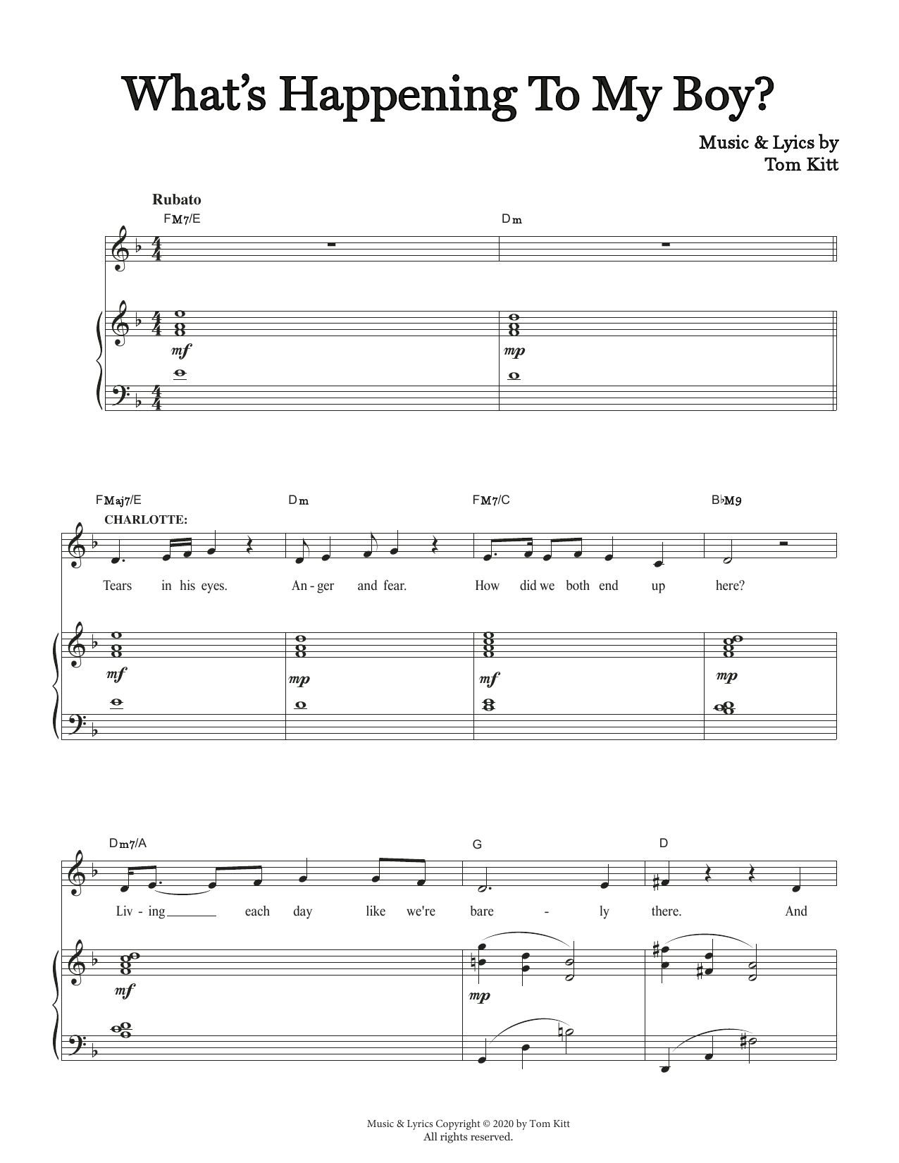 Tom Kitt What's Happening To My Boy (from the musical Superhero) sheet music notes and chords. Download Printable PDF.