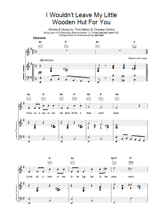 Charles Collins & Tom Mellor I Wouldn't Leave My Little Wooden Hut For You sheet music notes and chords. Download Printable PDF.