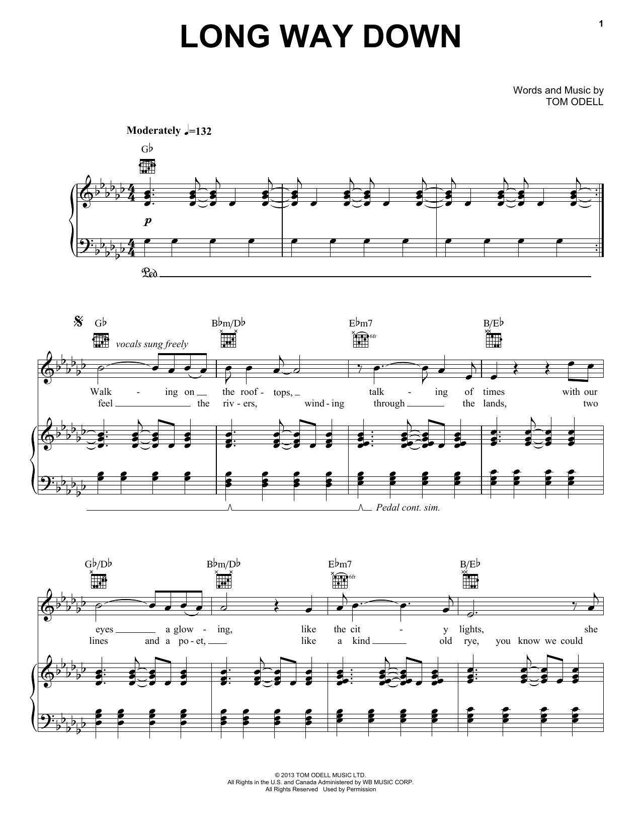 Learn to play Tom Odell Long Way Down sheet music for Piano, Vocal & Guitar Chords (Right-Hand Melody) in minutes. Price: 7.8900$ Tom Odell Long Way Down sheet music notes and chords arranged for Piano, Vocal & Guitar Chords (Right-Hand Melody)