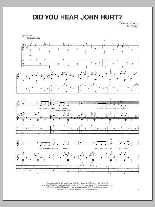 Tom Paxton Did You Hear John Hurt? sheet music notes and chords. Download Printable PDF.