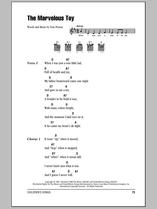 Tom Paxton The Marvelous Toy sheet music notes and chords. Download Printable PDF.