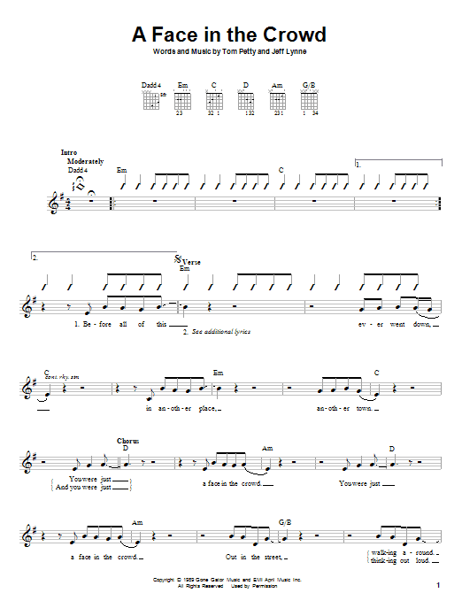 Tom Petty A Face In The Crowd sheet music notes and chords. Download Printable PDF.