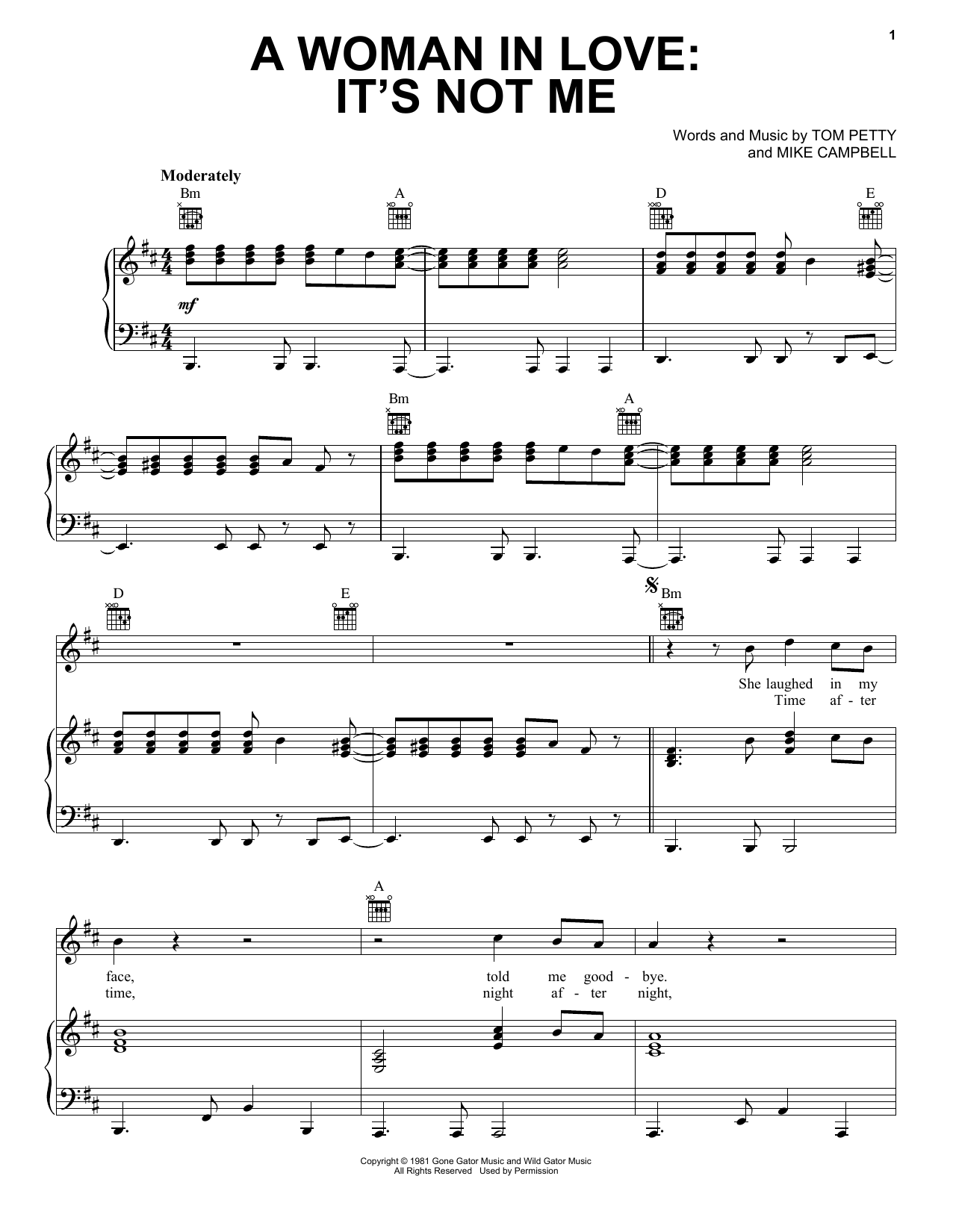 Tom Petty A Woman In Love: It's Not Me sheet music notes and chords. Download Printable PDF.