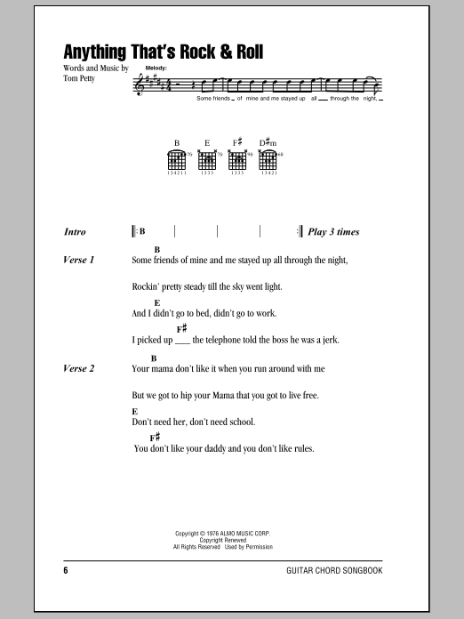 Tom Petty And The Heartbreakers Anything That's Rock & Roll sheet music notes and chords. Download Printable PDF.