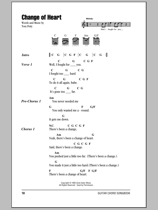 Tom Petty And The Heartbreakers Change Of Heart sheet music notes and chords. Download Printable PDF.