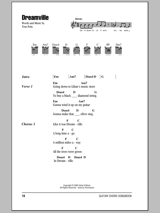 Tom Petty And The Heartbreakers Dreamville sheet music notes and chords. Download Printable PDF.