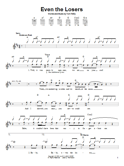 Tom Petty And The Heartbreakers Even The Losers sheet music notes and chords. Download Printable PDF.