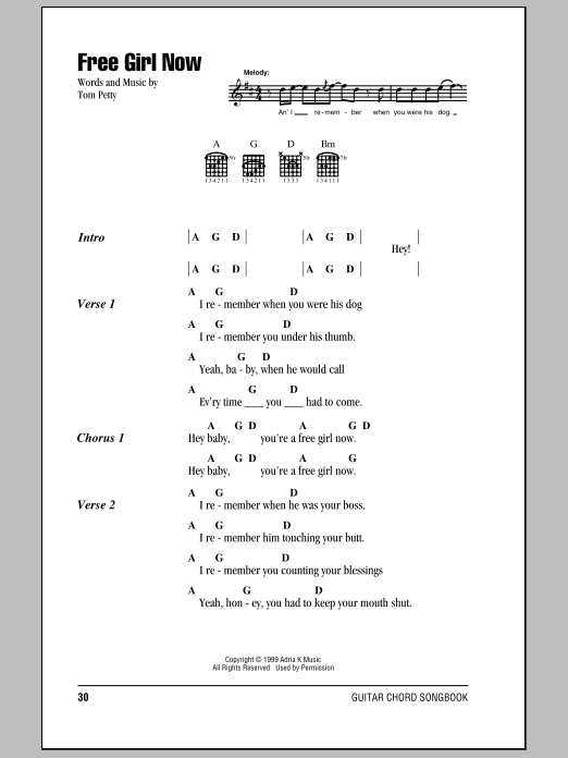 Tom Petty And The Heartbreakers Free Girl Now sheet music notes and chords. Download Printable PDF.