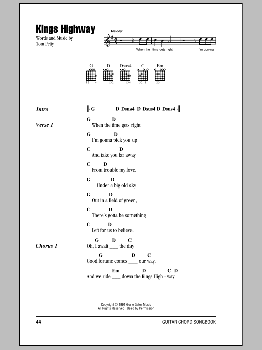 Tom Petty And The Heartbreakers Kings Highway sheet music notes and chords. Download Printable PDF.