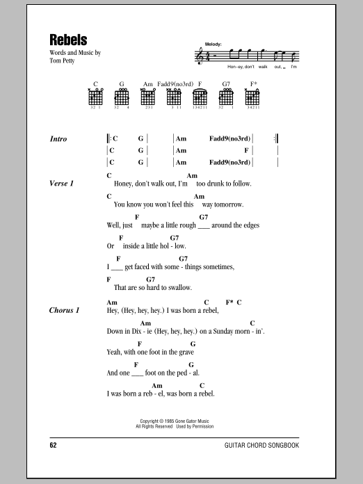 Tom Petty And The Heartbreakers Rebels sheet music notes and chords. Download Printable PDF.