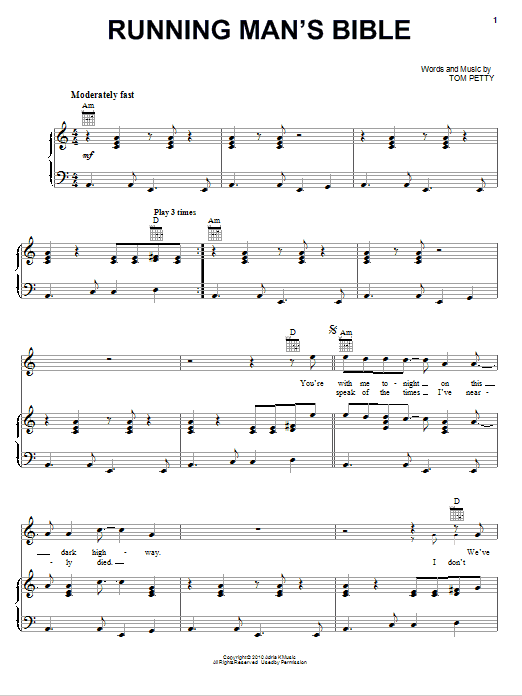 Learn to play Tom Petty And The Heartbreakers Running Man's Bible sheet music for Piano, Vocal & Guitar Chords (Right-Hand Melody) in minutes. Price: 7.8900$ Tom Petty And The Heartbreakers Running Man's Bible sheet music notes and chords arranged for Piano, Vocal & Guitar Chords (Right-Hand Melody)